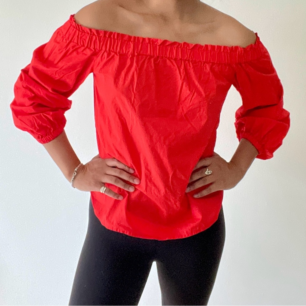 J Crew Red Off-Shoulder Blouse